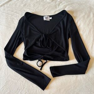 Princess Polly Tie Open Front Black Long Sleeve